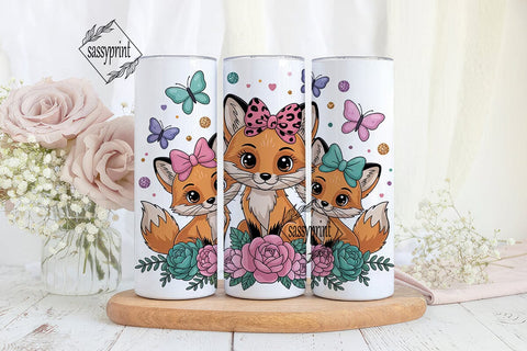 Cute Foxes Floral 20oz Tumbler Wrap Sublimation sassyprint 