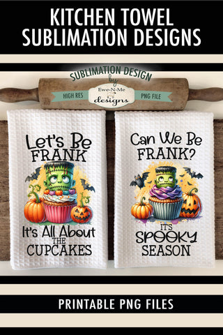 Cute Frankenstein Cupcakes Halloween Dish Towel Sublimation Sublimation Ewe-N-Me Designs 
