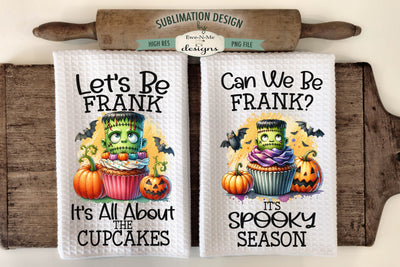 Cute Frankenstein Cupcakes Halloween Dish Towel Sublimation Sublimation Ewe-N-Me Designs 