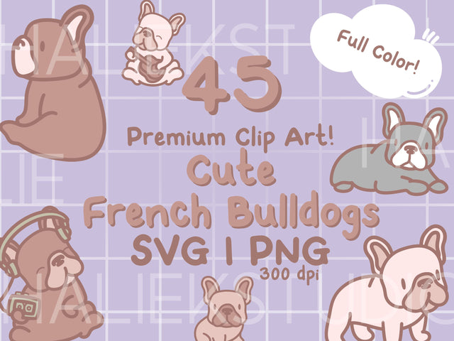 Cute French Bulldogs Color SVG PNG Design Set SVG HalieKStudio 