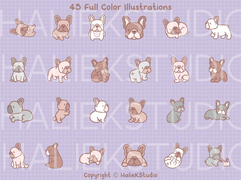 Cute French Bulldogs Color SVG PNG Design Set SVG HalieKStudio 