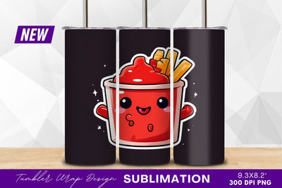 Cute fries and ketchup cartoon tumbler png Sublimation Regulrcrative 
