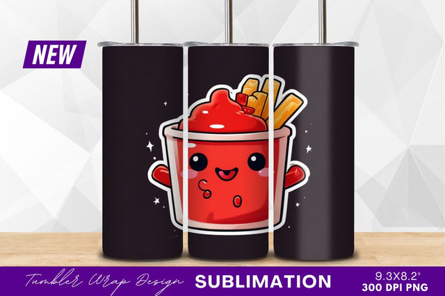 Cute fries and ketchup cartoon tumbler png Sublimation Regulrcrative 