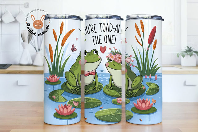 Cute Frog Couple Skinny Tumbler Wrap Digital Download, Adorable Frogs Love Lotus Flowers Design Sublimation Rabbitmakies 