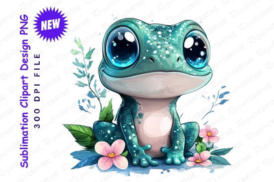 Cute Frog Illustration With Big Eyes Clipart Sublimation Regulrcrative 
