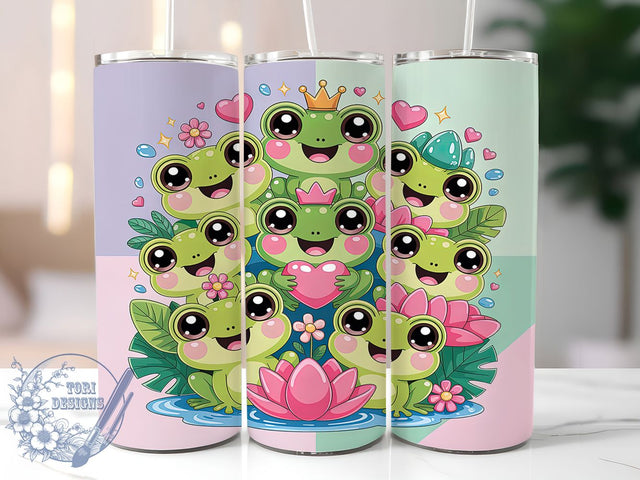 Cute Frog Kawaii Pastel 20oz Tumbler, Kawaii Frogs, Playful Poses, Cheerful Design, Pastel Aesthetic, Skinny Tumbler, Sublimation PNG Sublimation ToriDesigns 