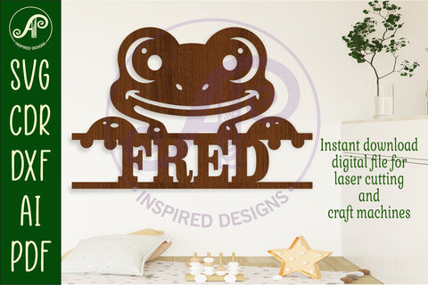 Cute frog name sign svg laser cut file SVG APInspireddesigns 