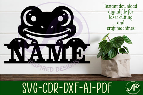 Cute frog name sign svg laser cut file SVG APInspireddesigns 