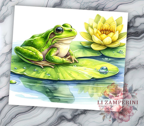 Cute Frog on Lilly Pad 20oz Tumbler Wrap PNG, Frog Tumbler Png, Straight & Tapered Tumbler Wrap, Instant Digital Download Sublimation Li Zamperini 