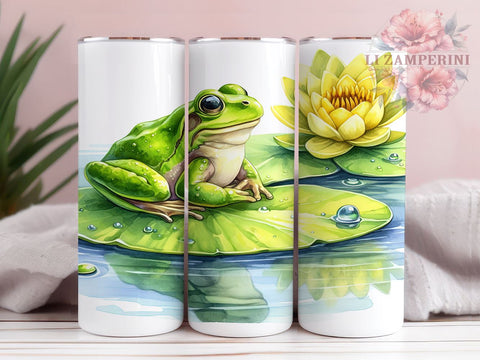 Cute Frog on Lilly Pad 20oz Tumbler Wrap PNG, Frog Tumbler Png, Straight & Tapered Tumbler Wrap, Instant Digital Download Sublimation Li Zamperini 