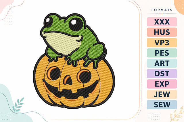 Cute Frog on Pumpkin Embroidery Design - Halloween Frog Embroidery/Applique DESIGNS sg embroidery 
