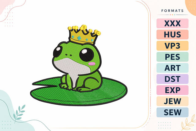 Cute Frog Prince Embroidery Design - Kawaii Crown Frog Embroidery/Applique DESIGNS sg embroidery 