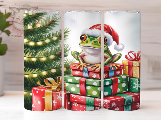 Cute Frog Santa Christmas Tumbler, Cute Christmas Frog Wrap, Holiday Amphibian Sublimation, Festive Santa Cup, 20Oz Skinny Tumbler Wrap, Adorable Christmas Mug, Funny Frog Design Sublimation Lara' s Designs 