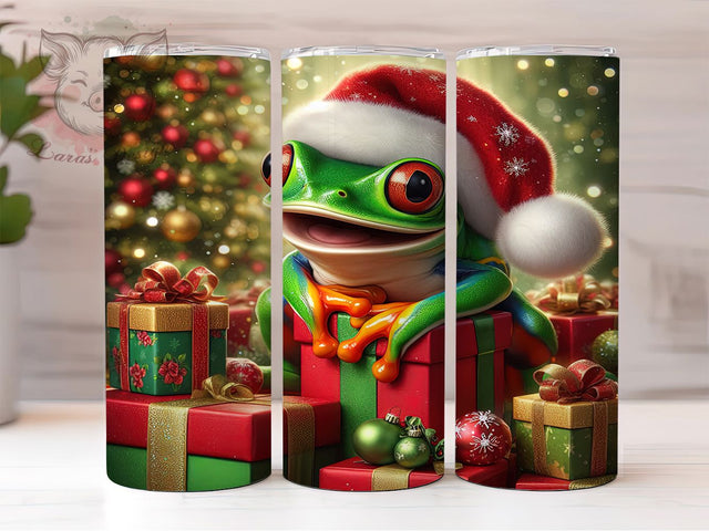 Cute Frog Santa Christmas Tumbler, Cute Christmas Frog Wrap, Holiday Amphibian Sublimation, Festive Santa Cup, 20Oz Skinny Tumbler Wrap, Adorable Christmas Mug, Funny Frog Design Sublimation Lara' s Designs 