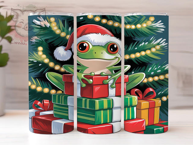 Cute Frog Santa Christmas Tumbler, Cute Christmas Frog Wrap, Holiday Amphibian Sublimation, Festive Santa Cup, 20Oz Skinny Tumbler Wrap, Adorable Christmas Mug, Funny Frog Design Sublimation Lara' s Designs 