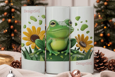 Cute Frog & Sunflowers 20oz Tumbler Wrap Sublimation DesignSVG 