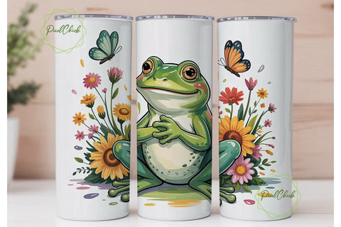 Cute Frog & Sunflowers 20oz Tumbler Wrap Sublimation PixelChick 