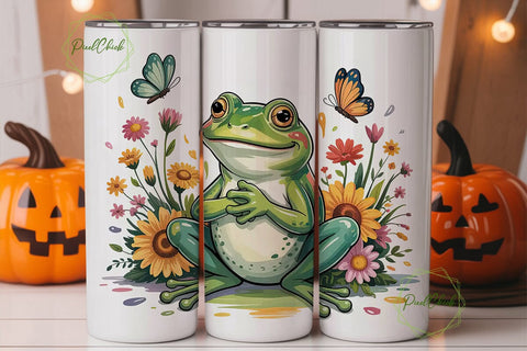 Cute Frog & Sunflowers 20oz Tumbler Wrap Sublimation PixelChick 
