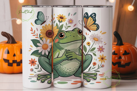 Cute Frog & Sunflowers 20oz Tumbler Wrap Sublimation PixelChick 