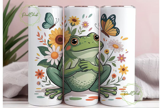 Cute Frog & Sunflowers 20oz Tumbler Wrap Sublimation PixelChick 