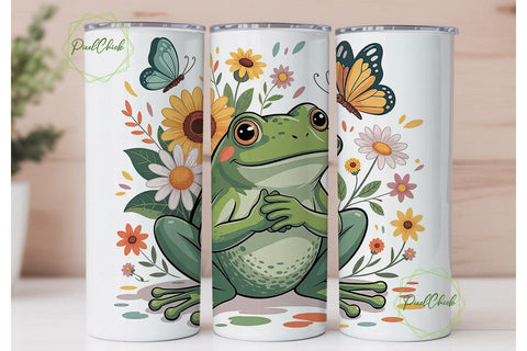 Cute Frog & Sunflowers 20oz Tumbler Wrap Sublimation PixelChick 