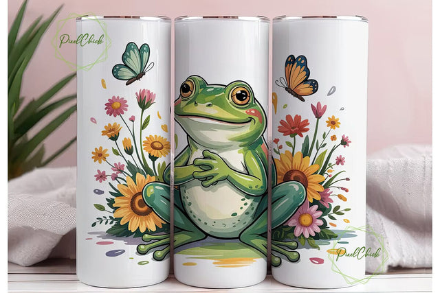 Cute Frog & Sunflowers 20oz Tumbler Wrap Sublimation PixelChick 