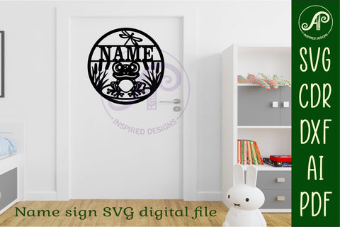 Cute frog themed name sign svg laser SVG APInspireddesigns 