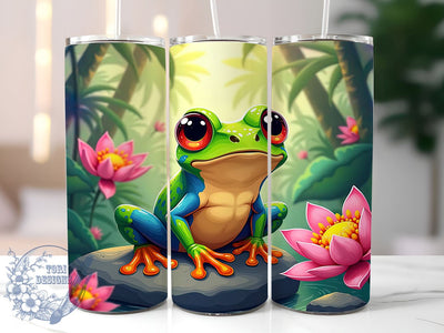 Cute Frog Tumbler, Wildlife Lover Wrap, 20oz Sublimation Design, Digital Download, Green Frog Print, Nature Decor, Floral Frog Tumbler Sublimation ToriDesigns 