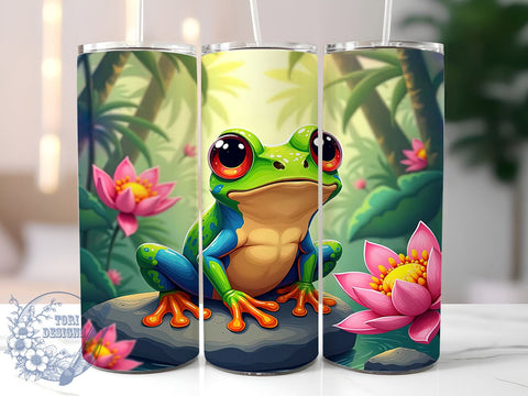 Cute Frog Tumbler, Wildlife Lover Wrap, 20oz Sublimation Design, Digital Download, Green Frog Print, Nature Decor, Floral Frog Tumbler Sublimation ToriDesigns 