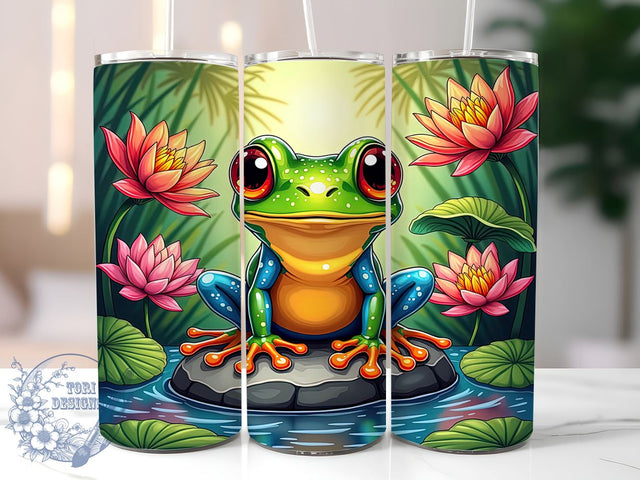 Cute Frog Tumbler, Wildlife Lover Wrap, 20oz Sublimation Design, Digital Download, Green Frog Print, Nature Decor, Floral Frog Tumbler Sublimation ToriDesigns 