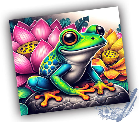 Cute Frog Tumbler, Wildlife Lover Wrap, 20oz Sublimation Design, Digital Download, Green Frog Print, Nature Decor, Floral Frog Tumbler Sublimation ToriDesigns 