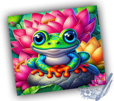 Cute Frog Tumbler, Wildlife Lover Wrap, 20oz Sublimation Design, Digital Download, Green Frog Print, Nature Decor, Floral Frog Tumbler Sublimation ToriDesigns 