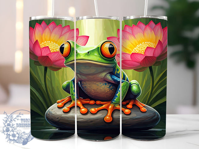 Cute Frog Tumbler, Wildlife Lover Wrap, 20oz Sublimation Design, Digital Download, Green Frog Print, Nature Decor, Floral Frog Tumbler Sublimation ToriDesigns 