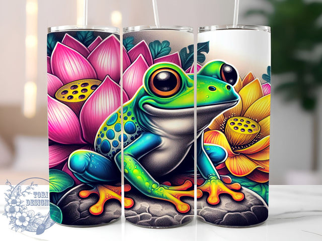 Cute Frog Tumbler, Wildlife Lover Wrap, 20oz Sublimation Design, Digital Download, Green Frog Print, Nature Decor, Floral Frog Tumbler Sublimation ToriDesigns 