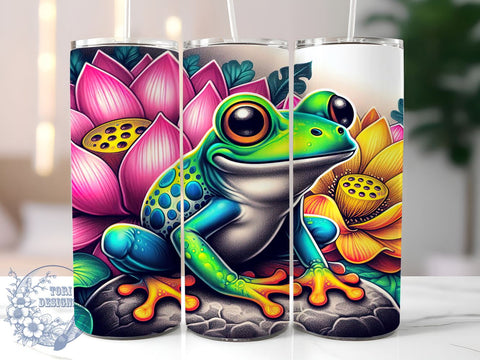 Cute Frog Tumbler, Wildlife Lover Wrap, 20oz Sublimation Design, Digital Download, Green Frog Print, Nature Decor, Floral Frog Tumbler Sublimation ToriDesigns 