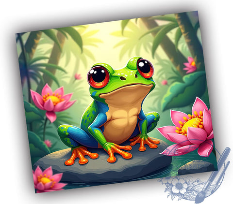 Cute Frog Tumbler, Wildlife Lover Wrap, 20oz Sublimation Design, Digital Download, Green Frog Print, Nature Decor, Floral Frog Tumbler Sublimation ToriDesigns 