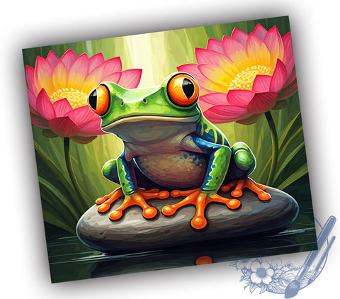 Cute Frog Tumbler, Wildlife Lover Wrap, 20oz Sublimation Design, Digital Download, Green Frog Print, Nature Decor, Floral Frog Tumbler Sublimation ToriDesigns 