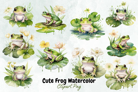 Cute Frog Watercolor Clipart Bundle Sublimation Designangry 