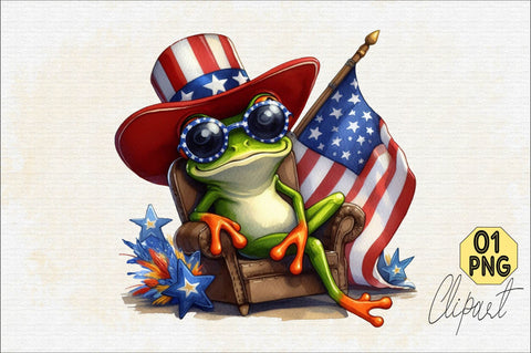 Cute Frog with Flag American Sublimation Clipart Sublimation SVGArt 