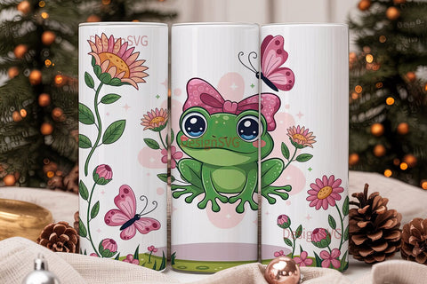 Cute Frog with Flowers Tumbler Wrap Sublimation DesignSVG 