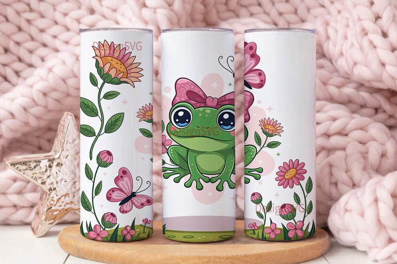 Cute Frog with Flowers Tumbler Wrap Sublimation DesignSVG 