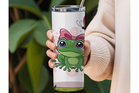 Cute Frog with Flowers Tumbler Wrap Sublimation DesignSVG 