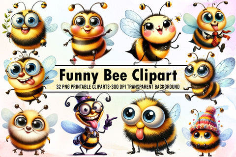 Cute & Funny Bee Clipart Bundle 32 PNG Sublimation designartist 