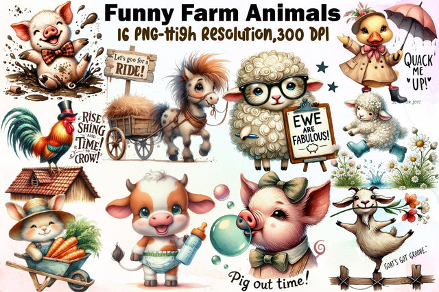 Cute Funny Farm Animals Clipart Farm PNG Sublimation designartist 