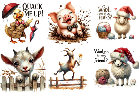 Cute Funny Farm Animals Clipart Farm PNG Sublimation designartist 