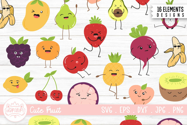 Cute Funny Fruit Character Illustration SVG dapiyupi store 
