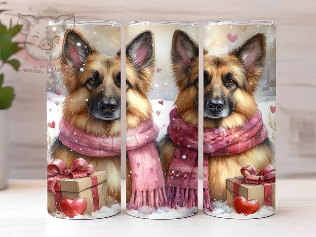 Cute German Shepherd Valentine's 20oz Tumbler, Valentine's Day Gift, 20oz Tumbler Wrap, Sublimation Design, Dog Lover Gift, Cute Dog Art, Canine Decor Sublimation Lara' s Designs 