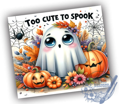 Cute Ghost 20oz Skinny Tumbler PNG, Too Cute To Spook Tumbler Sublimation Wrap, Straight & Tapered Tumbler Wrap, Instant Digital Download Sublimation ToriDesigns 