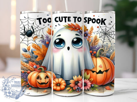Cute Ghost 20oz Skinny Tumbler PNG, Too Cute To Spook Tumbler Sublimation Wrap, Straight & Tapered Tumbler Wrap, Instant Digital Download Sublimation ToriDesigns 