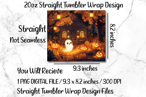 Cute Ghost 20oz Skinny Tumbler Wrap Sublimation Design. Sublimation CosmosFineArt 